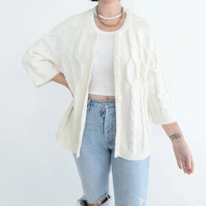 Vintage Liz & Co. Cream Knit Button Up Cardigan Sweater  Size 2X
